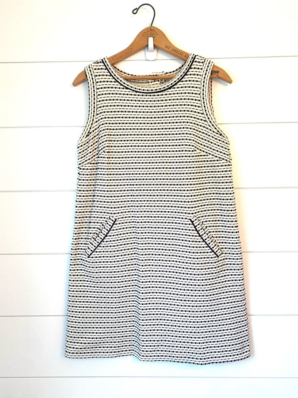 LOFT Black and White Striped Sleeveless Mini Shift Dress (XS)